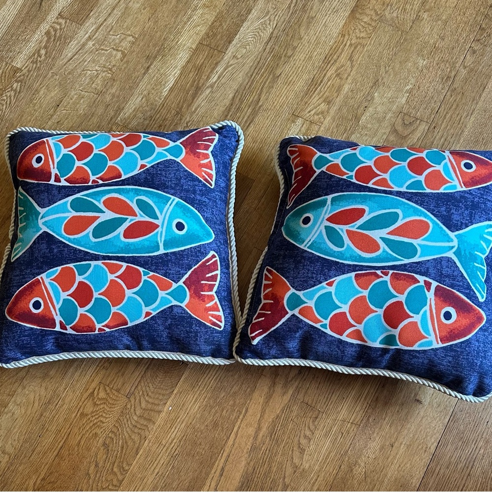 Allen + Roth pair of Striped fish Cushions
